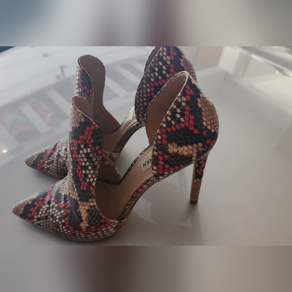 Steve Madden Red and Black Snake Print Heels